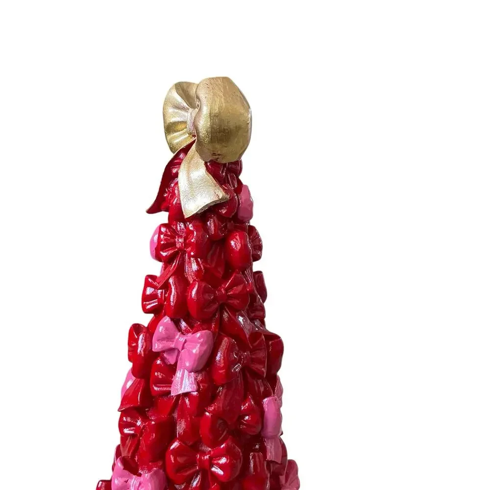 Cupcakes & Cashmere Red and Pink Bow Christmas Tree Gold Bow Topper New